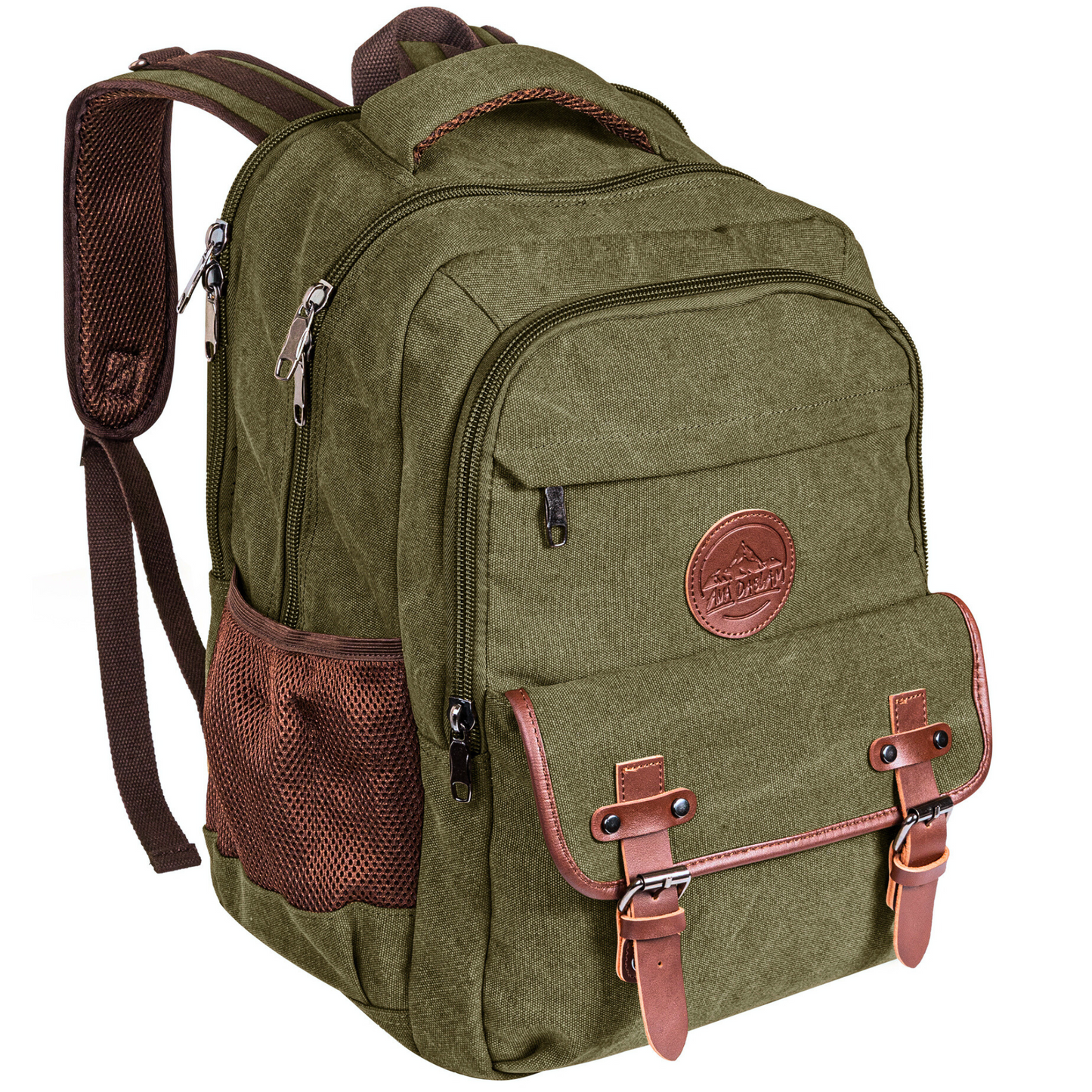 Ama Dablam Original Canvas Backpack | 18” Laptop Pocket | XL Size - 30L | Many Pockets | Durable Zippers (Olive)